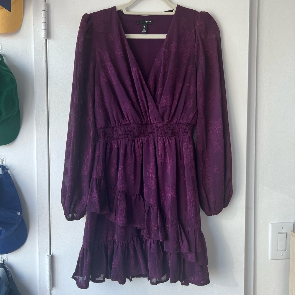 AQUA Long Sleeve Wrap Dress